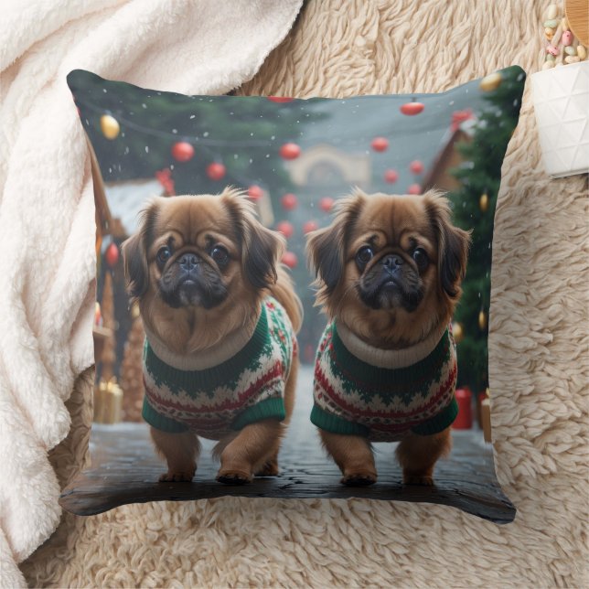 Pekingese Dogs Christmas Snow Holiday Kussen (Deken)