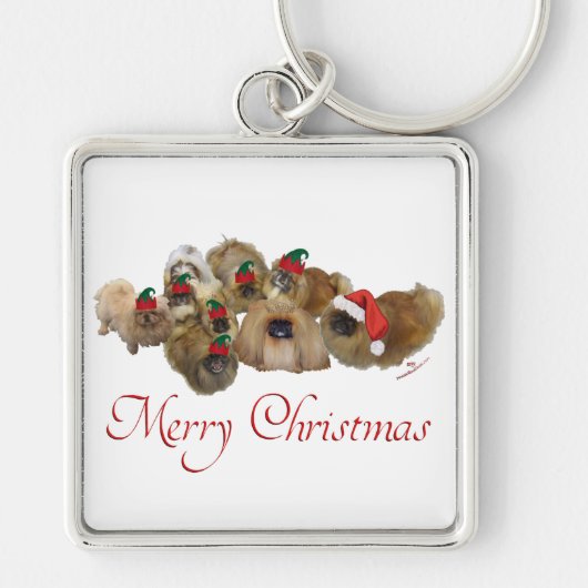 Pekingese Groep Kerstmis Sleutelhanger (Voorkant)