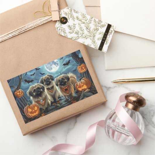 Pekingese Halloween Griezelig Rechthoekige Sticker (Geschenken)
