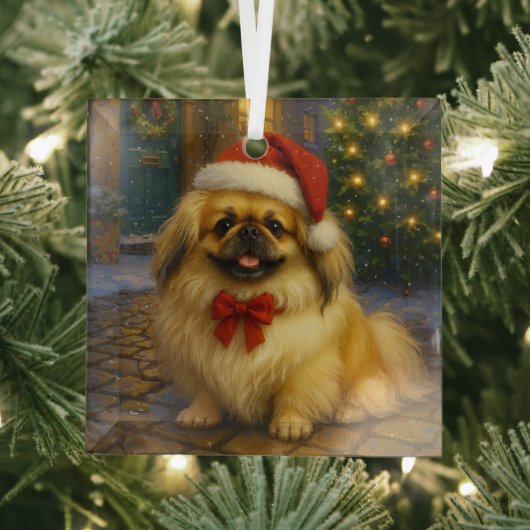 Pekingese Holiday Glas Ornament (Insitu)