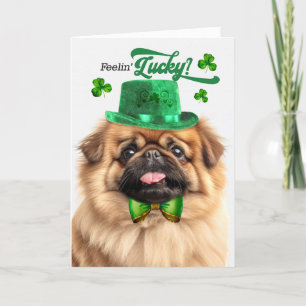 Pekingese Hond Gevoel 'Lucky St Patrick's Day Feestdagen Kaart