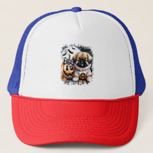 Pekingese Hond Halloween Vierkant Trucker Pet