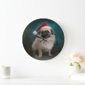 Pekingese Hond in Sneeuw Kerstmis Grote Klok (Huis)