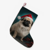 Pekingese Hond in Sneeuw Kerstmis Kleine Kerstsok (Voorkant (Hangend))