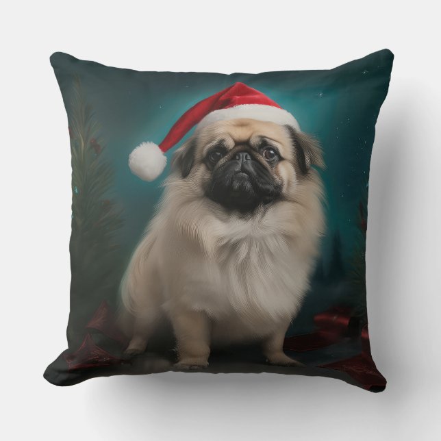 Pekingese Hond in Sneeuw Kerstmis Kussen (Voorkant)