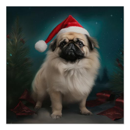 Pekingese Hond in Sneeuw Kerstmis Perfect Poster (Voorkant)