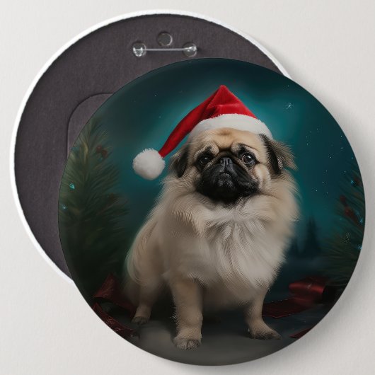 Pekingese Hond in Sneeuw Kerstmis Ronde Button 6,0 Cm (Voorkant /achterkant)