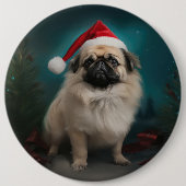 Pekingese Hond in Sneeuw Kerstmis Ronde Button 6,0 Cm (Voorkant)
