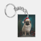 Pekingese Hond in Sneeuw Kerstmis Sleutelhanger (Voorkant Links)