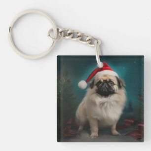 Pekingese Hond in Sneeuw Kerstmis Sleutelhanger