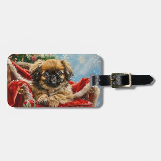 Pekingese Hond Kerstfeest Bagagelabel (Voorkant horizontaal)