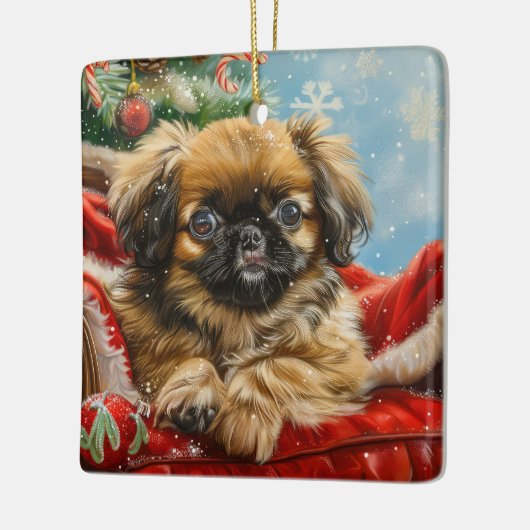 Pekingese Hond Kerstfeest Keramisch Ornament (Links)