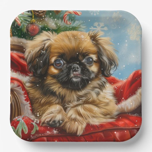 Pekingese Hond Kerstfeest Papieren Bordje (Voorkant)