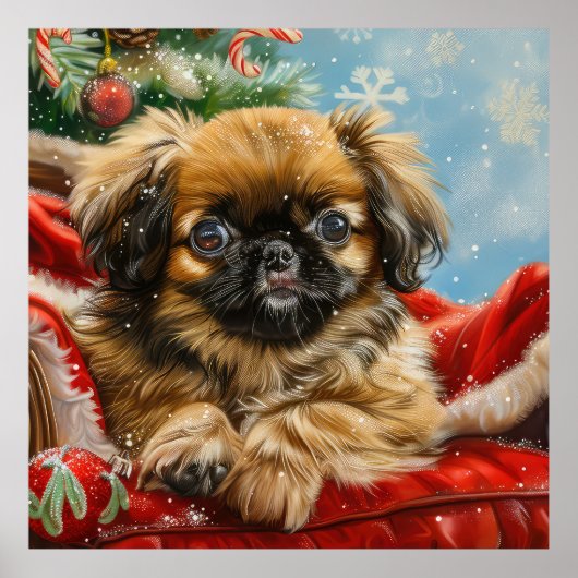 Pekingese Hond Kerstfeest Poster (Voorkant)