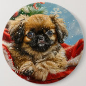 Pekingese Hond Kerstfeest Ronde Button 6,0 Cm (Voorkant)