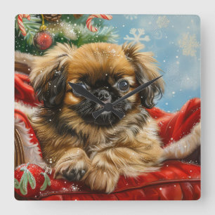 Pekingese Hond Kerstfeest Vierkante Klok