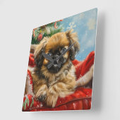 Pekingese Hond Kerstfeest Vierkante Klok (Hoek)