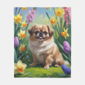 Pekingese hond lente bloemen schilderen fleece deken (Voorkant)