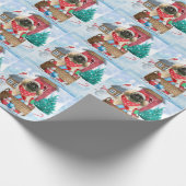 Pekingese hond op sneeuwkerstmis cadeaupapier (Hoek)