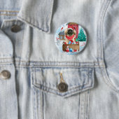 Pekingese hond op sneeuwkerstmis ronde button 5,7 cm (In situ)