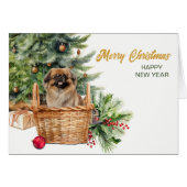 Pekingese Hond Rieten Mand Kerstboom (Voorkant Horizontaal)