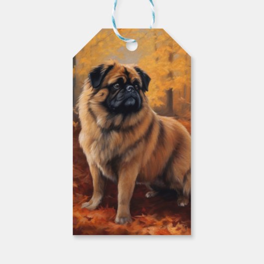 Pekingese in Herfstbladeren Herfst Inspire Cadeaulabel (Achterkant)