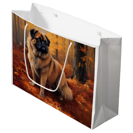 Pekingese in Herfstbladeren Herfst Inspire Groot Cadeauzakje (Voorkant Gekanteld)