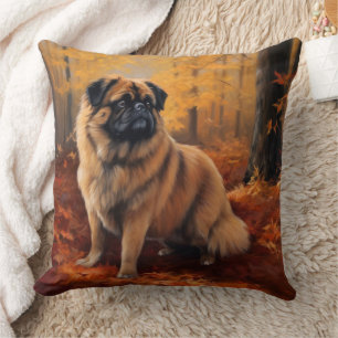 Pekingese in Herfstbladeren Herfst Inspire Kussen