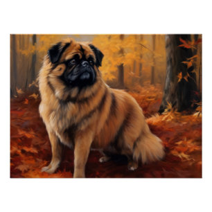 Pekingese in Herfstbladeren Herfst Inspire Perfect Poster