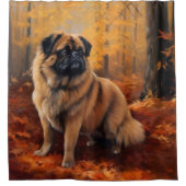 Pekingese in herfstbladeren vallen inspireren douchegordijn (Voorkant)