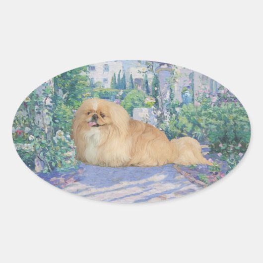 Pekingese in Lavender Ovale Sticker (Voorkant)