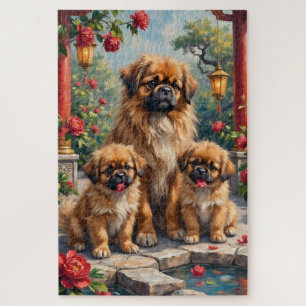 Pekingese Keizerlijke Pioenentuin Kunst Legpuzzel