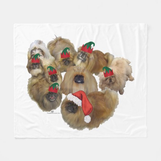 Pekingese Kerst Groep Fleece Deken (Voorkant (Horizontaal))
