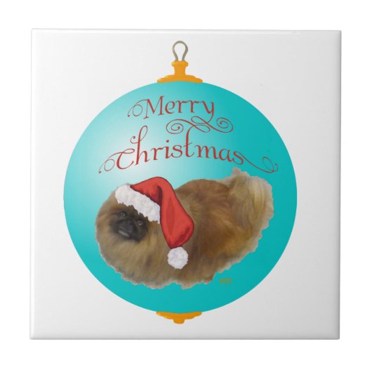 Pekingese Kerst Ornament Tegeltje (Voorkant)