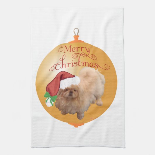 Pekingese Kerst Ornament Theedoek (Verticaal)
