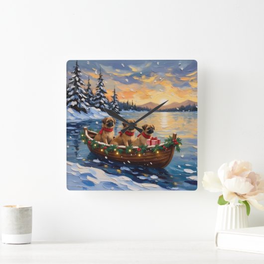 Pekingese Kerstboot Vakantie Vierkante Klok (Huis)