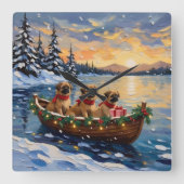 Pekingese Kerstboot Vakantie Vierkante Klok (Voorkant)