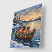 Pekingese Kerstboot Vakantie Vierkante Klok (Hoek)