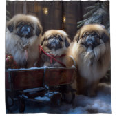 Pekingese Kerstfeest Seizoen Douchegordijn (Voorkant)