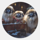 Pekingese Kerstfeest Seizoen Ronde Sticker (Voorkant)