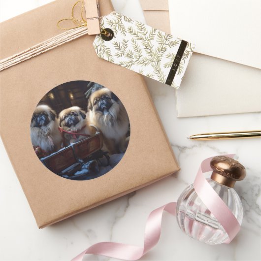 Pekingese Kerstfeest Seizoen Ronde Sticker (Geschenken)