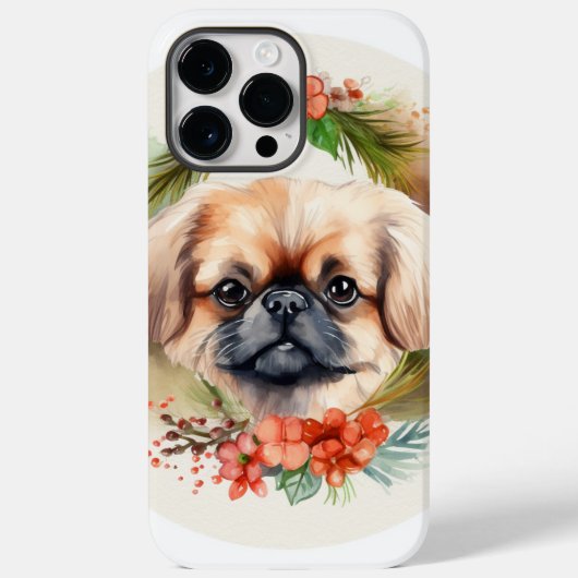 Pekingese kerstkrans feestelijke pup Case-Mate iPhone case (Achterkant)
