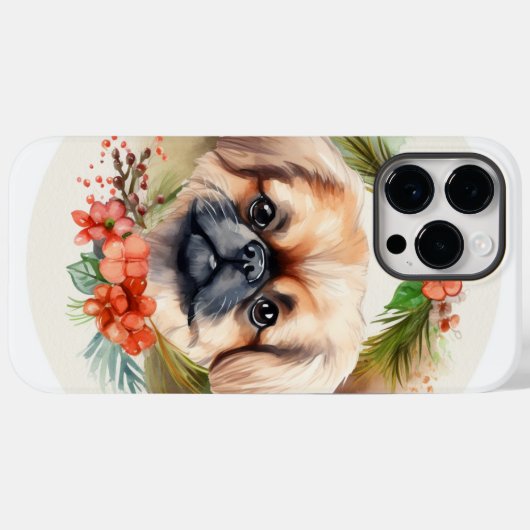 Pekingese kerstkrans feestelijke pup Case-Mate iPhone case (Achterkant (horizontaal))