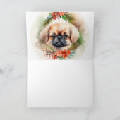 Pekingese kerstkrans feestelijke pup kaart (Binnen)