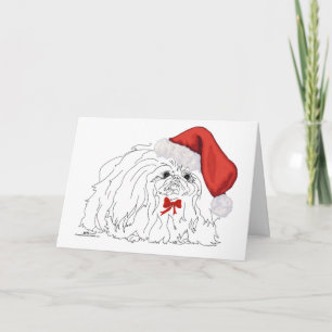 Pekingese Kerstman Schets Feestdagen Kaart