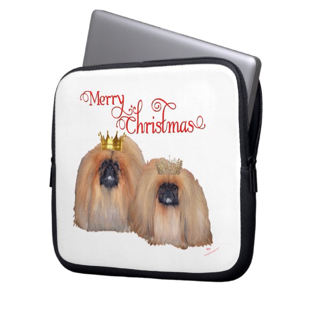 Pekingese Kerstmis Laptop Sleeve (Voorkant Links)