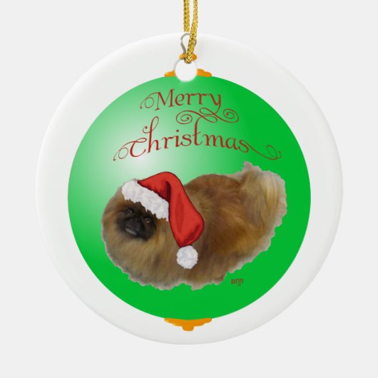 Pekingese kerstversiering keramisch ornament (Voorkant)
