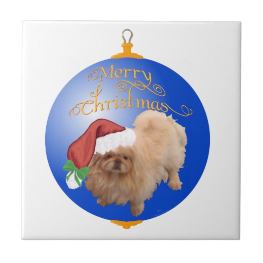 Pekingese kerstversiering tegeltje (Voorkant)