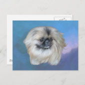 Pekingese Lily op Blue Briefkaart (Voorkant / Achterkant)