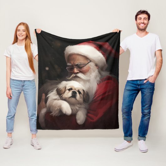 Pekingese met Sinterklaas Feestelijke Kerstmis Fleece Deken (In situ)